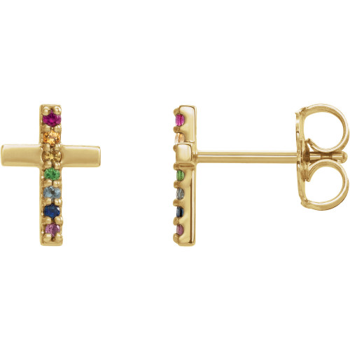 Genuine Multi-Colored Gemstone Cross Earrings.To buy this product please visit here https://eyeonjewels.com/product/14k-yellow-multi-gemstone-cross-earrings-12934