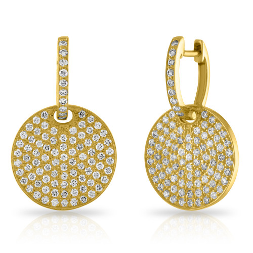 Shah & Shah 18k yellow gold and diamond disc drop earrings – 1.15ct total diamond weight. To buy this product please visit here https://eyeonjewels.com/product/18k-gold-and-diamond-disc-drop-earrings-14044