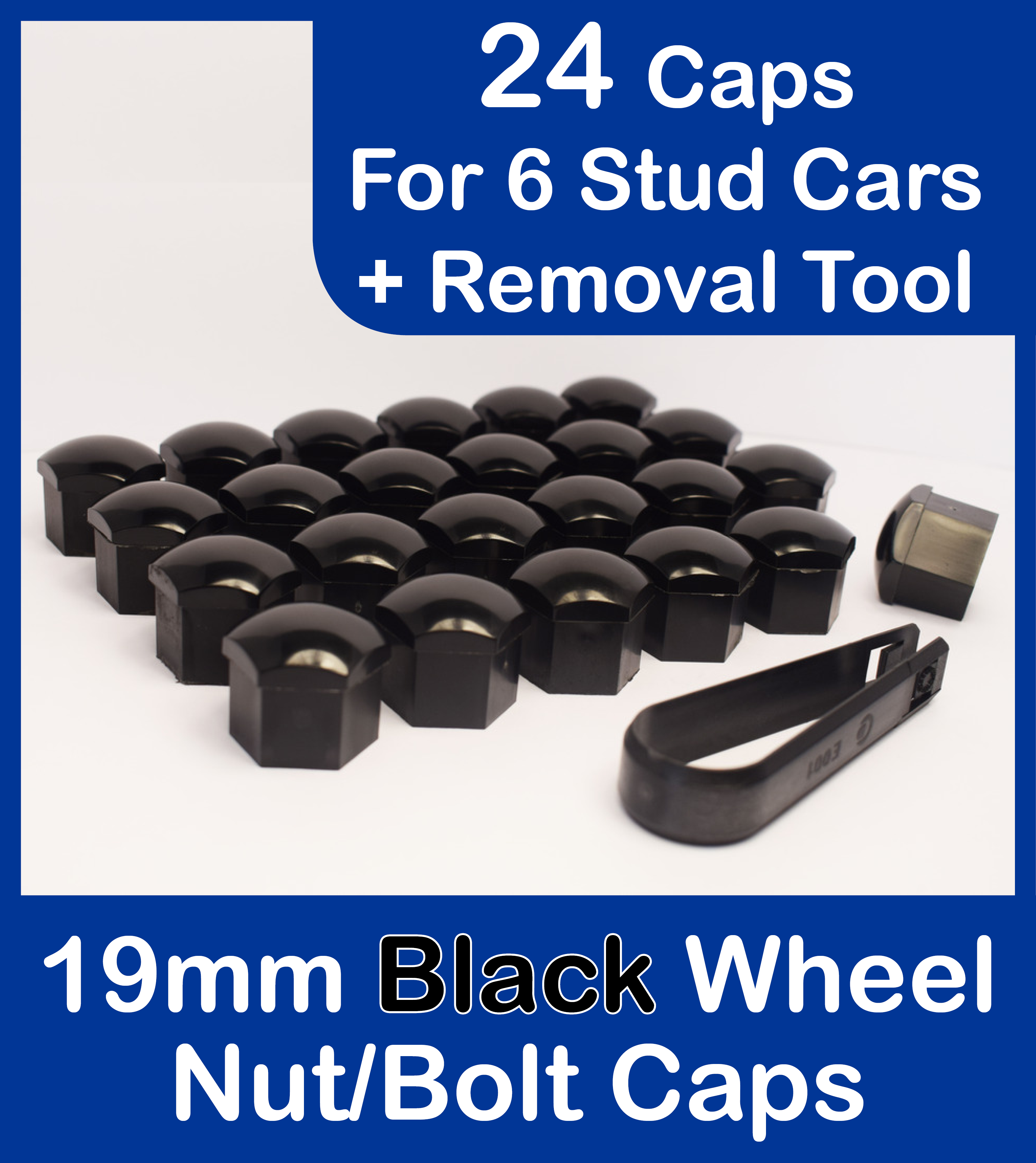 24x 19mm Alloy Wheel Bolt Covers / Nut Covers / Caps for 6 Stud Cars