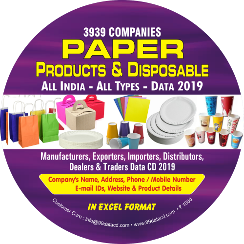 99 Data CD presents a very useful 3,939 companies data related to paper products (All Types) related products, materials & machinery data 2019 in India. For more info call us at 9350804427.