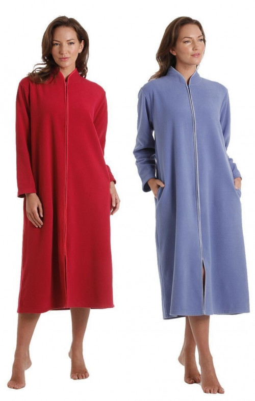 Lady Olga Zip Front Soft Fleece Long Dressing Gown Robe Sizes 10 to 24 eBay