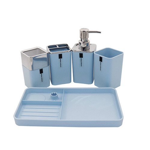 5pcs Plastic Bathroom Accessories Set Blue