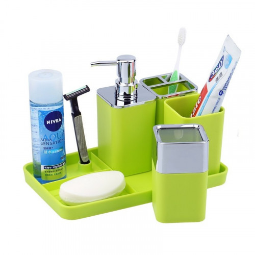 5pcs Plastic Bathroom Accessories Set Green 2