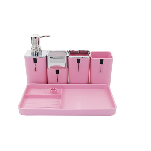 5pcs Plastic Bathroom Accessories Set Pink