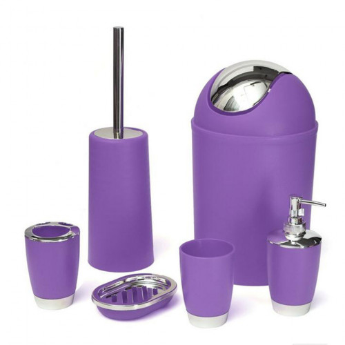 6 Piece Plastic Bathroom Accessory Set Purple
