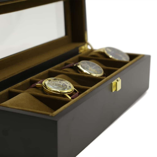 6 Slots Wood Watch Boxes Black 3