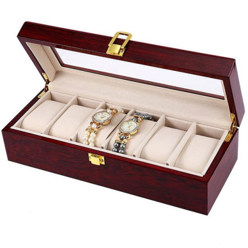 6 Slots Wood Watch Boxes Bordeaux red 2