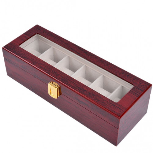 6 Slots Wood Watch Boxes Bordeaux red 3