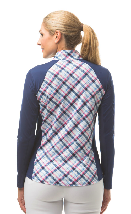 900474 SanSoleil SolCool Print Panel Zip Mock. Avery. Navy Hot Pink (4)