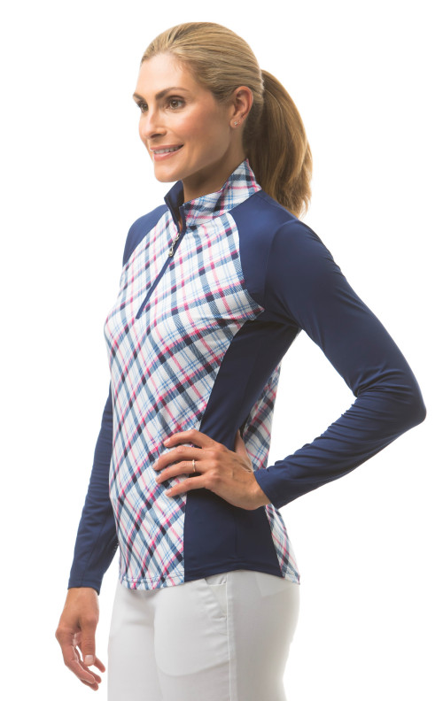 900474 SanSoleil SolCool Print Panel Zip Mock. Avery. Navy Hot Pink (5)