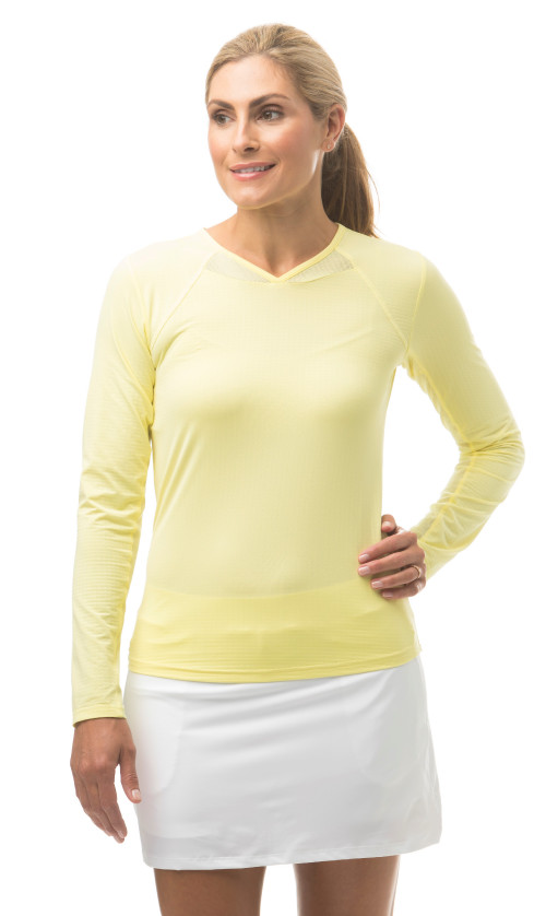 900603 SanSoleil SolTek ICE V Neck Tennis Top. Lemon Zest (1)