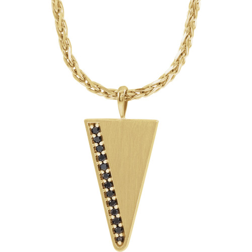 14k Yellow 1/5 Ctw Black Diamond Men's Triangle 24" Necklace. To buy this product please visit here https://eyeonjewels.com/product/14k-yellow-15-ctw-black-diamond-mens-triangle-24-necklace-12565