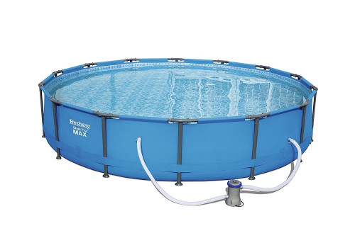 Buy Bestway Steel Pro Metal Frame Round Pool Package 14ft x 33 made with a rust-resistant galvanised metal frame. This pool is extremely simple to build and no tools are required!  Shop: https://www.splashandrelax.co.uk/products/Swimming+Pools/Metal+Frame+Round+Pools/Bestway+Steel+Pro+Metal+Frame+Round+Pool+Package+14ft+x+33%22+-+56595+New+Generation/1857164489