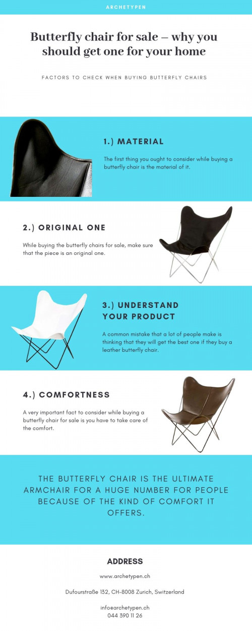 When you have planned to get the butterfly chair for sale, there are a lot of factors you have to consider, especially if this is the first time you are buying it. For more details, visit- https://go2article.com/article/why-you-should-get-butterfly-chair-for-your-home/
