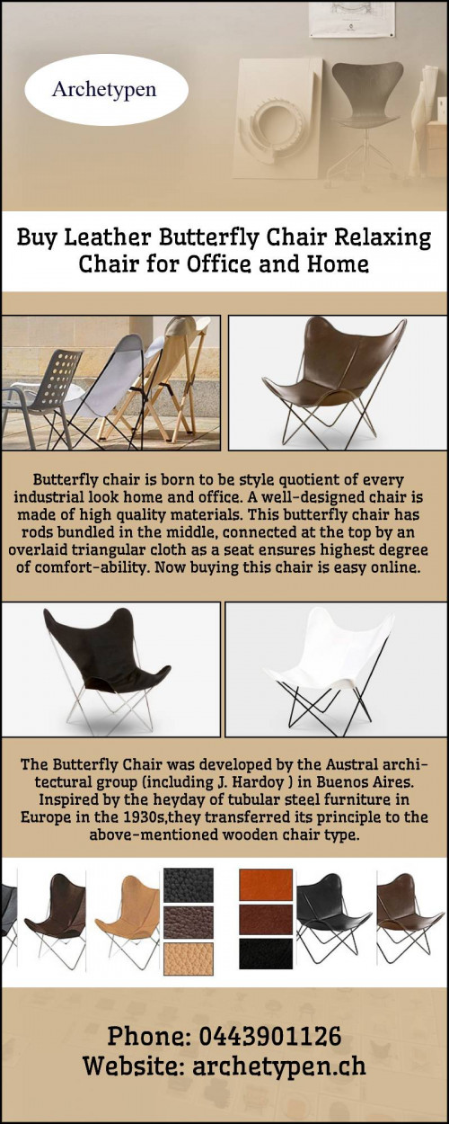 Butterfly chair is born to be style quotient of every industrial look home and office. A well-designed chair is made of high quality materials. Visit us at: https://www.archetypen.ch/bkf-butterfly-chair.html