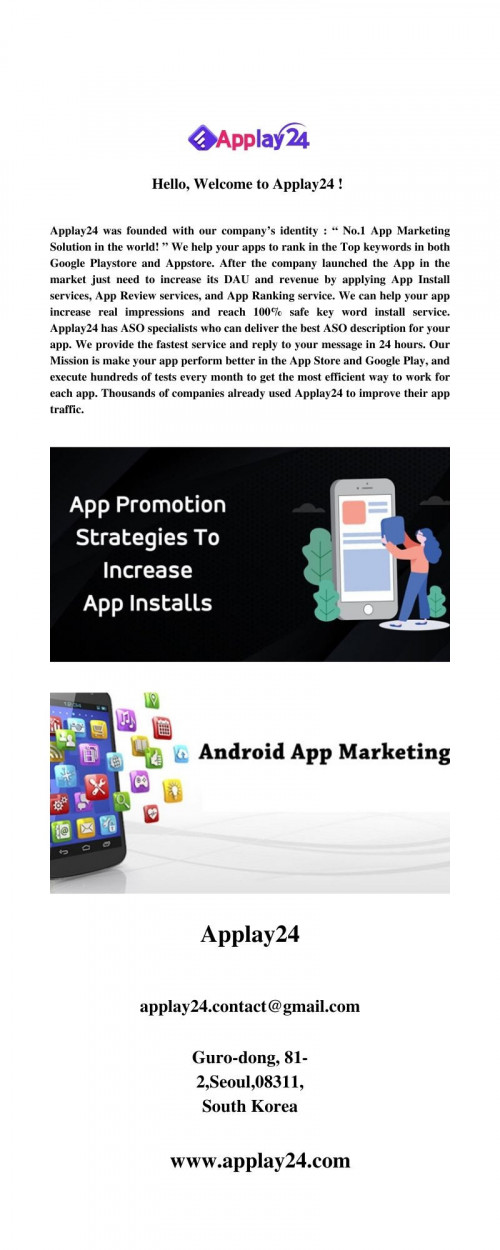 Applay24.com is the leading website for buying mobile app reviews. We offer the best quality and most positive app reviews from real users. With our service, you can improve your app ranking and get more downloads. We also offer a 100% satisfaction guarantee. So why wait? Order your app reviews today.

https://applay24.com/