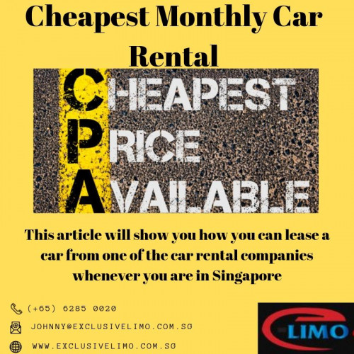 Looking for the Cheapest Car Rental company. If yes then this is the perfect place for you. Exclusive Limo is the best Car Rental Company which providing Cheapest Monthly Car Rental. You can Rent a Car from here at an affordable price, no extra charge and no fake promises.

#cheapestmonthlycarrental #cheapestcar
https://www.exclusivelimo.com.sg/cheapest-monthly-car-rental/