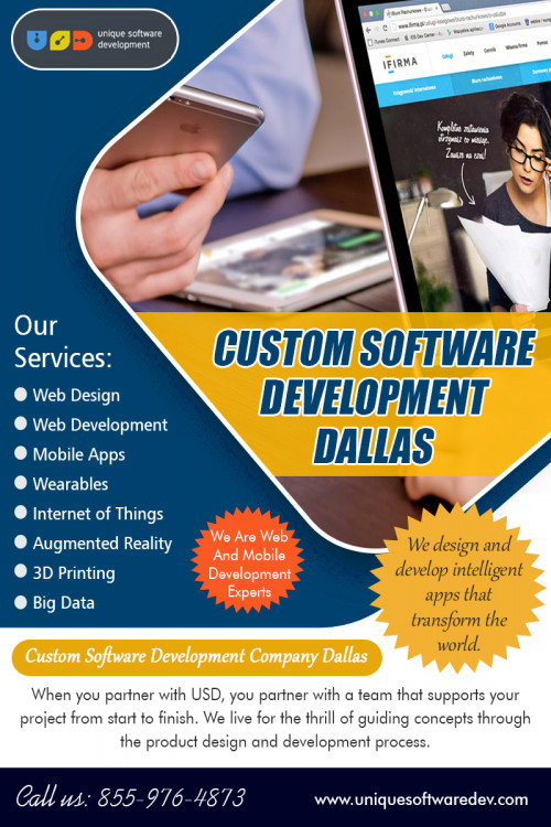 Custom software development in Dallas is best for company innovation at https://www.uniquesoftwaredev.com/services/software-development/

Find us:

https://goo.gl/maps/2dXCGZ3jU4Q2

Program development is all about taking your company to a substantial new degree through cost-effective and at time alternatives. Collaborating tremendous resources and a vast pool of specialized experience, the business supplies you with a total package of applications development which will assist your business to grow. Any corporation can avail the benefits of internet growth by employing custom software development in Dallas specialist at economical prices.

Our Services:

custom software development dallas
custom software development company dallas
software companies in dallas
software companies in dallas texas

Add  : 4330 N Central Expy #200, Dallas, TX 75206, USA
Call : 855.976.4873
Mail  : info@uniquesoftwaredev.com

Social Links:

http://dallasdevelopers.strikingly.com/
http://dallassoftwarecompanies.inube.com/blog/8211577/app-developers-in-dallas/
http://digg.com/u/dallasmobileapp
http://followus.com/SoftwareDevelopmentCompanies
http://gramha.com/profile/dallascompanies/5993728026