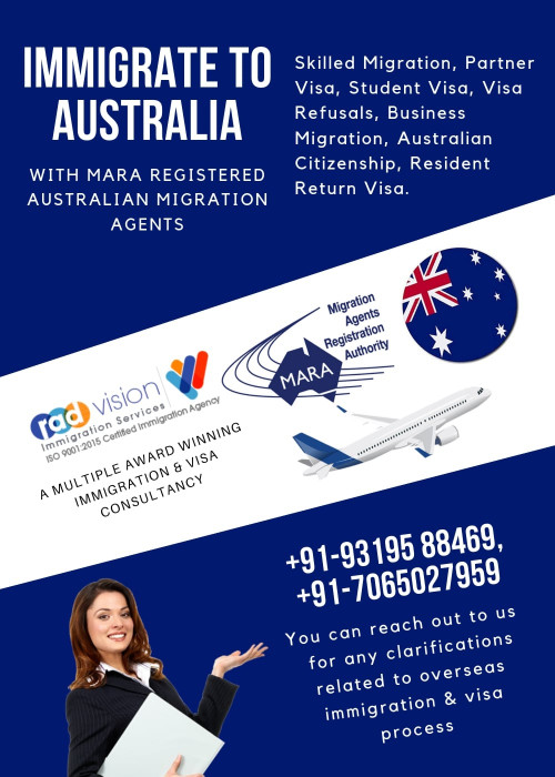 Are you looking for MARA registered Australian migration agents in India? Radvision World Consultancy India's best immigration consultant to apply for Australian permanent residency visa. Australia opens 800,000 new immigration opportunities by 2023. Are you ready to apply? Check your profile eligibility here https://bit.ly/2Od6A3o OR You can reach out to us on +91-93195 88469, +91-7065027959 for any clarifications!
 
#AustraliaImmigrationConsultant #AustraliaVisaConsultant #AustraliaPermanentResidency #AustraliaPR