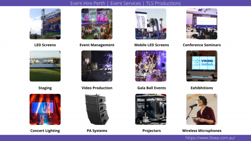 TLS Productions has the answer to all of your event production needs providing audiovisual equipment, LED Screens, lighting, staging, and project management services. https://www.tlswa.com.au/