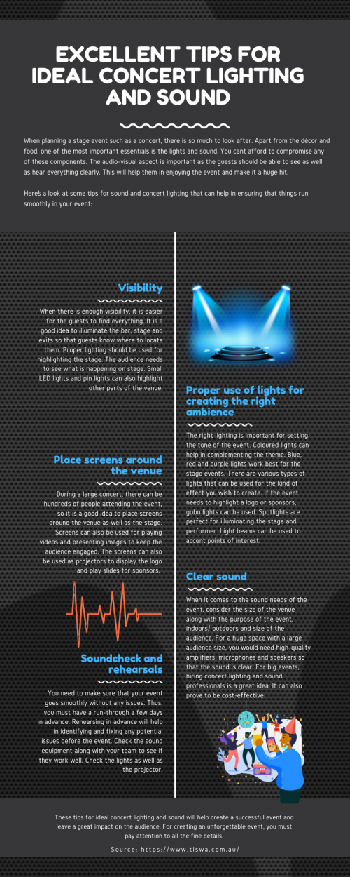 Here’s a look at some tips for sound and concert lighting that can help in ensuring that things run smoothly in your event. https://bit.ly/3aIILP0