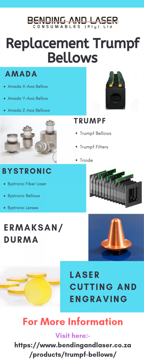 Looking for replacement Trumpf Bellows? If yes, we are for you! We are Bending and Laser Consumables where you can find a range of replacement Trumpf Bellows and information about laser consumable products. Enjoy great deals and services.
Visit us now:-https://www.bendingandlaser.co.za/products/trumpf-bellows/