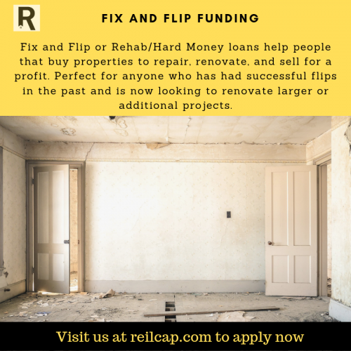 Fix and Flip or Rehab/Hard Money loans help people that buy properties to repair, renovate, and sell for a profit. Request more info on Fix And Flip Funding by calling on (888) 601-7345.