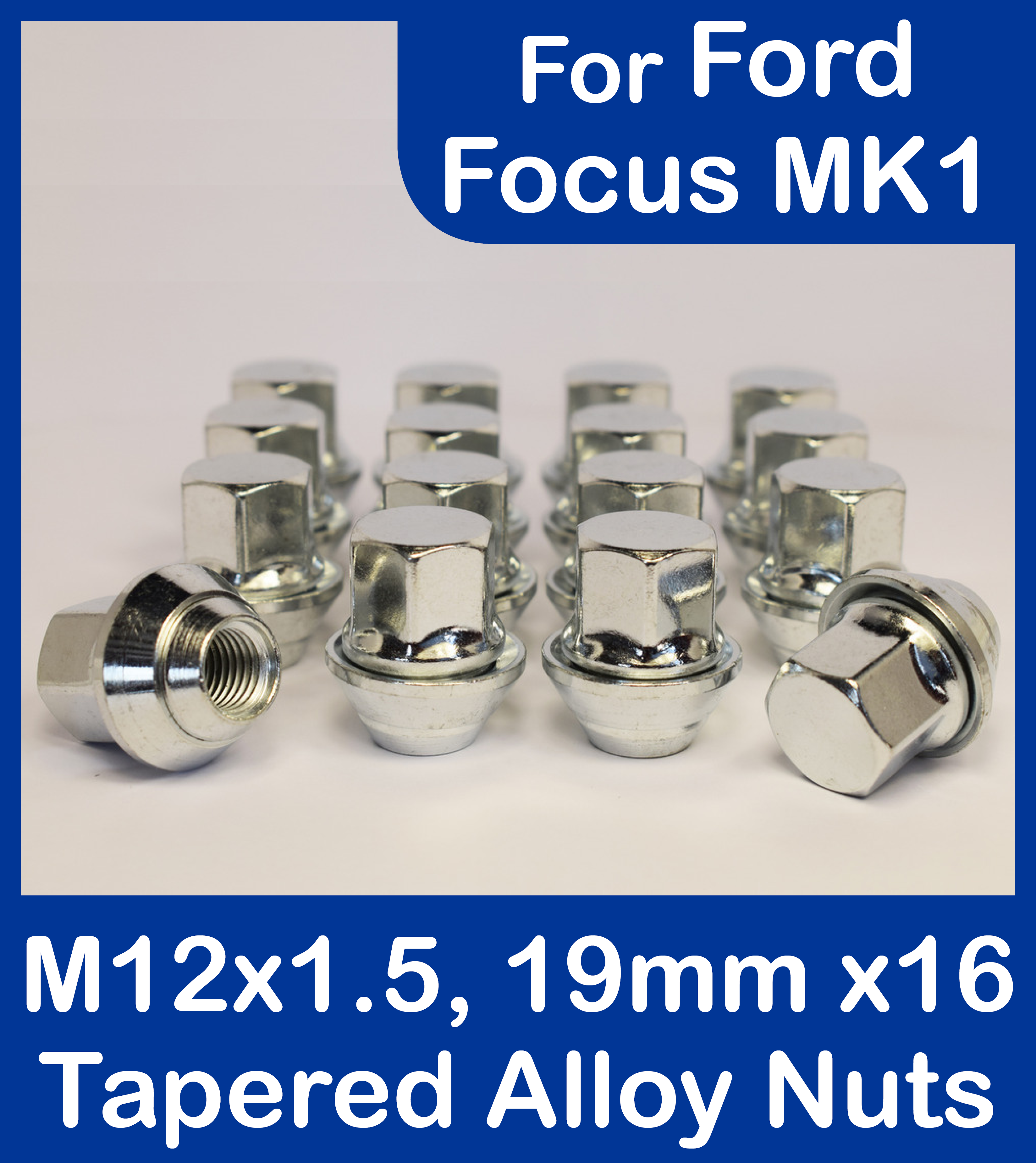 16x OE Alloy Wheel Nuts For Ford Focus MK1, Lugs, Captive Washers, M12