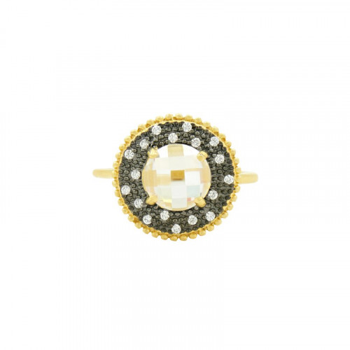 Signature matte 14K gold and black rhodium plating over .925 sterling silver. To buy this beautiful ring please visit here https://eyeonjewels.com/product/freida-rothman-ring-14298