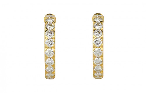 Heyman Bros. 18k yellow gold diamond hoop earrings. The round brilliant diamonds have a total weight of 4.28cts, E-F color, VS clarity. The earrings have a post with a friction back closure.To buy this product please visit here https://eyeonjewels.com/product/heyman-bros-18k-yellow-gold-diamond-hoop-earrings-14053