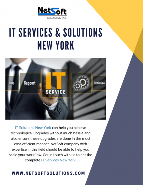 NetSoft Solutions is one of the most trusted companies of IT Solutions New York. We are the customer-friendly organization to serve the business interests of our customers. We will furnish you with a turnkey arrangement with a total suite of IT Services New York. Associate with us and build up your picture with significance.

http://www.netsoftsolutions.com/services/it-consulting/
