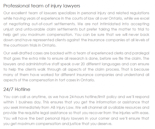 AB Personal Injury Lawyer
419 St Clair St Unit 3, Office 6
Chatham, ON N7L 3K4, Canada
(800) 394-3971
https://abinjurylaw.ca/chatham.html