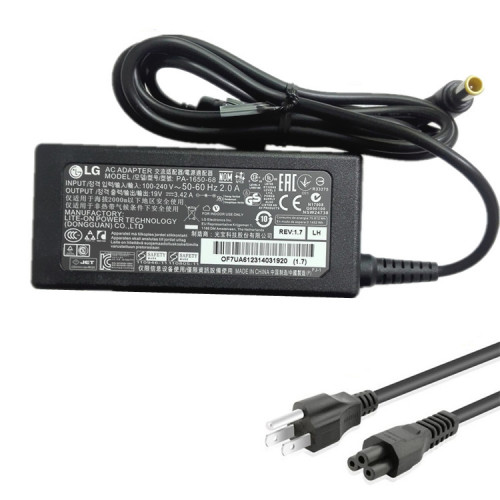 https://www.goadapter.com/original-lg-32ud59-32mu59-32ud60b-chargeradapter-65w-p-54060.html

Product Info:
Input:100-240V / 50-60Hz
Voltage-Electric current-Output Power: 19V-3.42A-65W /19V-2.53A-48W
Plug Type: 6.5mm / 4.4mm 1 Pin
Color: Black
Condition: New,Original
Warranty: Full 12 Months Warranty and 30 Days Money Back
Package included:
1 x LG Charger
1 x US-PLUG Cable(or fit your country)