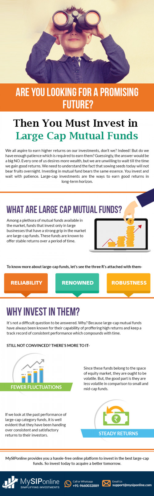 Begin your investment in large cap mutual funds and enjoy your life. Plan your mutual funds  investments and grab complete details about larg cap funds under guidance of experts available at MySIPonline at https://www.mysiponline.com/mutual-funds/large-cap
