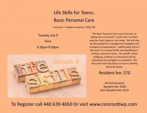 Life Skills for teens July 9