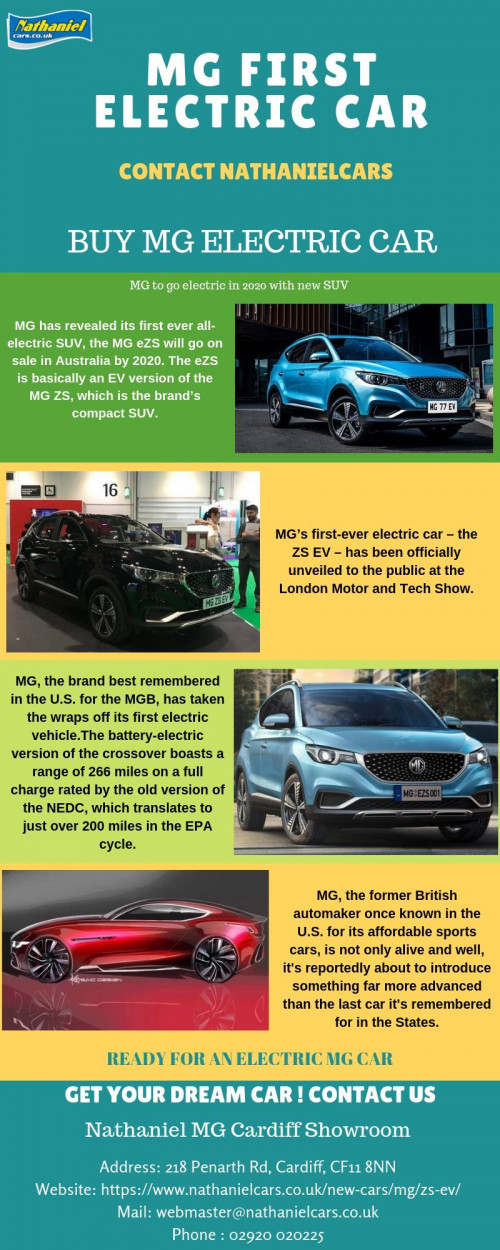 The costumes now analysis the economical classification on the electric car and as a result this can be quite good. Please visit Nathaniel Cars to shop for the best quality MG electric car. Book Now : https://www.nathanielcars.co.uk/new-cars/mg/zs-ev/