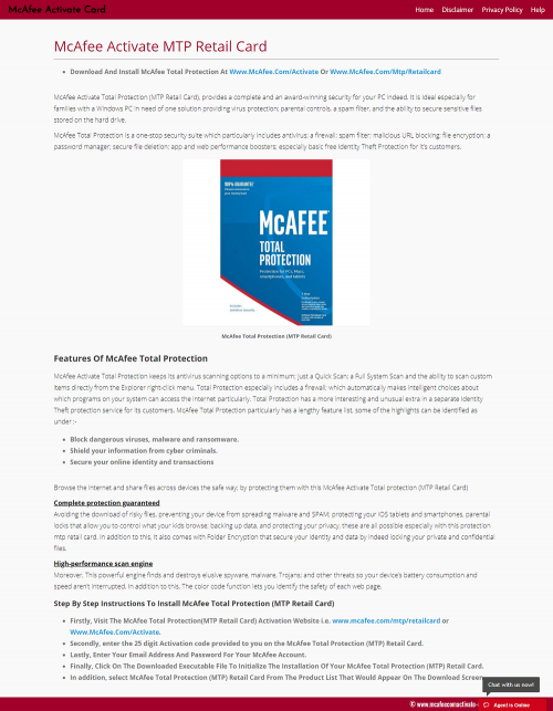 Redeem, Download, Install And Activate McAfee Total Protection MTP Retail Card At Www.McAfee.Com/Activate In Just 3 Simple Steps
Visit Us:-https://mcafeecomactivate-uk.com/mcafee-activate-mtp-retail-card/