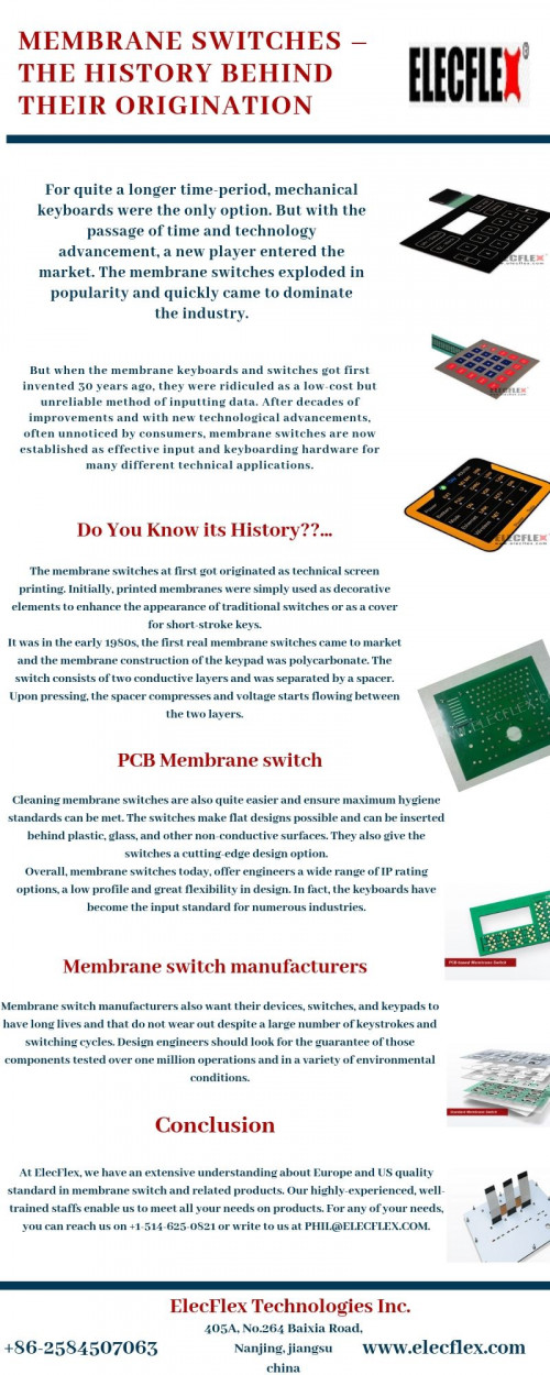 Thanks to their unquestionable advantages, membrane switches today have become high-tech subsystems indispensable to many industries. It’s time that you should embrace yourself with the origin of these switches. Learn here at https://articles.abilogic.com/327585/membrane-switches-history-behind-origination.html