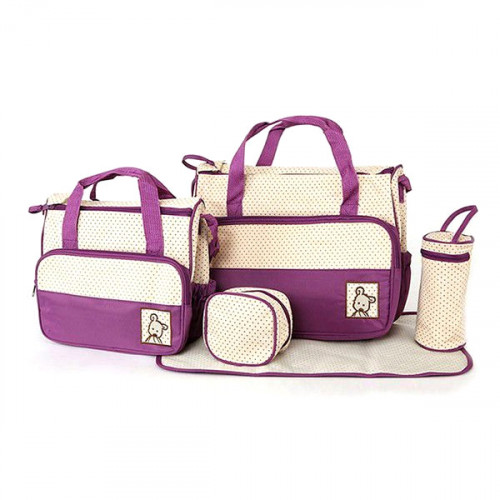 Multifunctional Baby Changing Diaper Handbag 5 Piece Set Purple 2