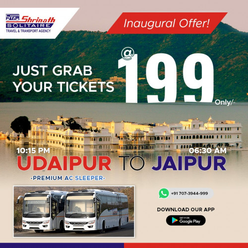 Just Grab your Tickets @ 199 Only from Udaipur to Jaipur.

Visit us at:-http://shrinathbus.com/

#udaipurtojaipur #premiumacsleeper #inauguraloffer #shrinathtravels