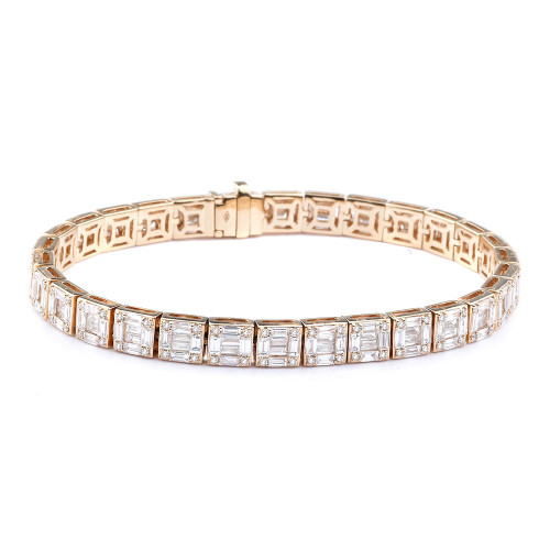 Metal: 18k Rose Gold Diamonds; total carat weight: 4.88 ct. To buy this product please visit here https://eyeonjewels.com/product/quadratic-baguette-rose-tennis-bracelet-13928