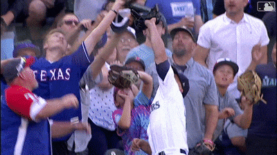 Ranger fan foul ball vs Seager 7 22 2019