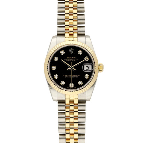 This Rolex watch is a Ladies Datejust – 178273 with a Black face dial. Its serial number is a Random and contains Rolex Jubilee bracelet. The watch is made of Stainless Steel & Gold. To buy this product please visit herehttps://eyeonjewels.com/product/rolex-ladies-datejust-178273-sku-rol-1133-13050