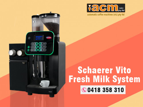 Visit https://www.acmaust.com.au/schaerer/schaerer-vito-fresh-milk-system/

Automatic Coffee Machines is a supplier of automatic coffee machines offering Schaerer Vito fresh milk system.

Features of Schaerer Vito Fresh Milk System :-
Simply Superb
• Compact size
• Large beverage variety
• Fresh milk or milk powder beverages
• Easy to operate and clean
• Ideal for convenience stores, takeaways, retail stores

- Control panel, freely selectable colour for illuminated frame
- Lockable coffee bean and powder Containers
- Barista-Button for adjusting beverage strength
- Integrated cooling unit and double outlet
- SCV Fresh milk system ,water tank, hot water.1 grinder, hot chocolate container, milk rinsing , (Illumination LED) PLUMBED

Call us +61 (0) 418 358 310, today for more details.