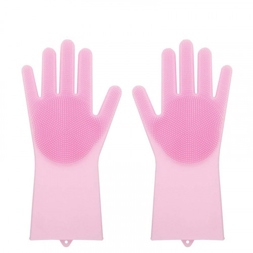 Silicone Rubbe Dish Washing Gloves Pink