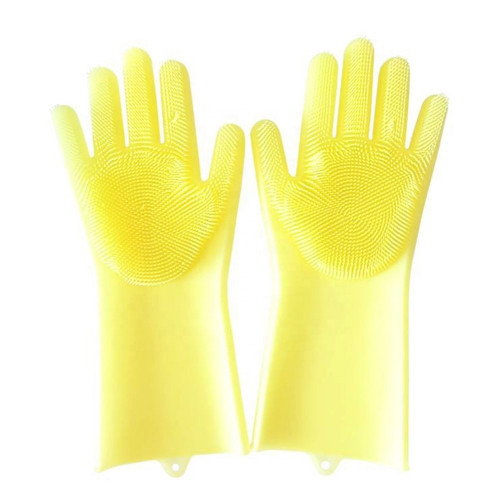 Silicone Rubbe Dish Washing Gloves Yellow