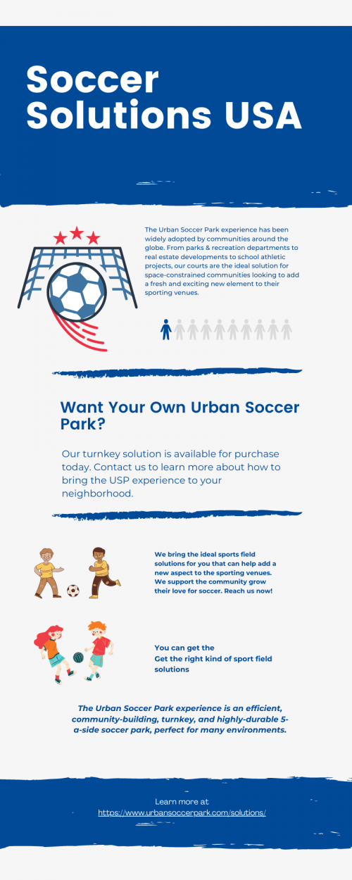 Are you looking for your own soccer park in USA? Our turnkey solution is available for purchase today. Contact us to learn more about how to bring the USP experience to your neighborhood.

https://www.urbansoccerpark.com/solutions/