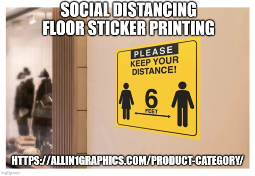 Social distancing floor sticker & signs are a unique to send the message to people in this pandemic. We are printing such floor graphics, stickers for various organizations where regular transactions happen. We have different size & shape messaging stickers for Floor, carpet, wall, doors etc. to spread awareness.  Contact us for such stickers today!https://oke.io/k9zLC.