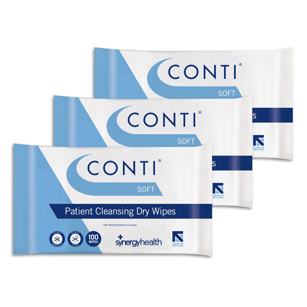 3 x Conti Soft Large Patient Dry Cleansing Wipes 100 Synergy Medical