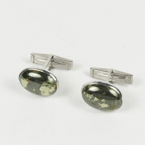 These classic styled, sterling cufflinks, feature genuine pyrite cabochons. To buy this product please visit here https://eyeonjewels.com/product/sterling-silver-and-pyrite-cufflinks-13535